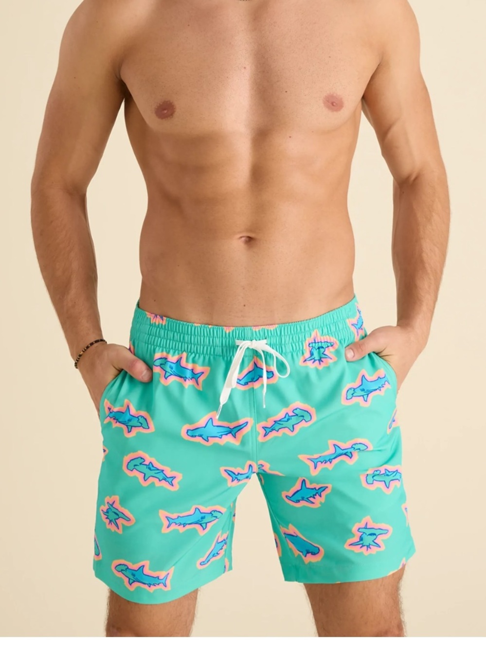 chubbies Mint Shark Print Swim Shorts-like New- large-mesh lined -pockets